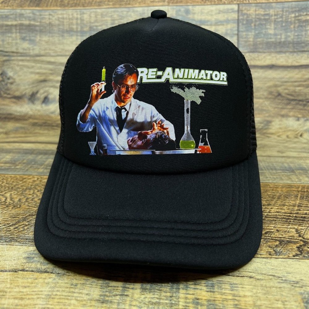 Re-Animator Mens Trucker Hat Black Snapback 80s Cult Horror Slasher Ball Cap